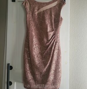 Scarlett Dusty Rose Lace Midi Dress with Sheer Yoke